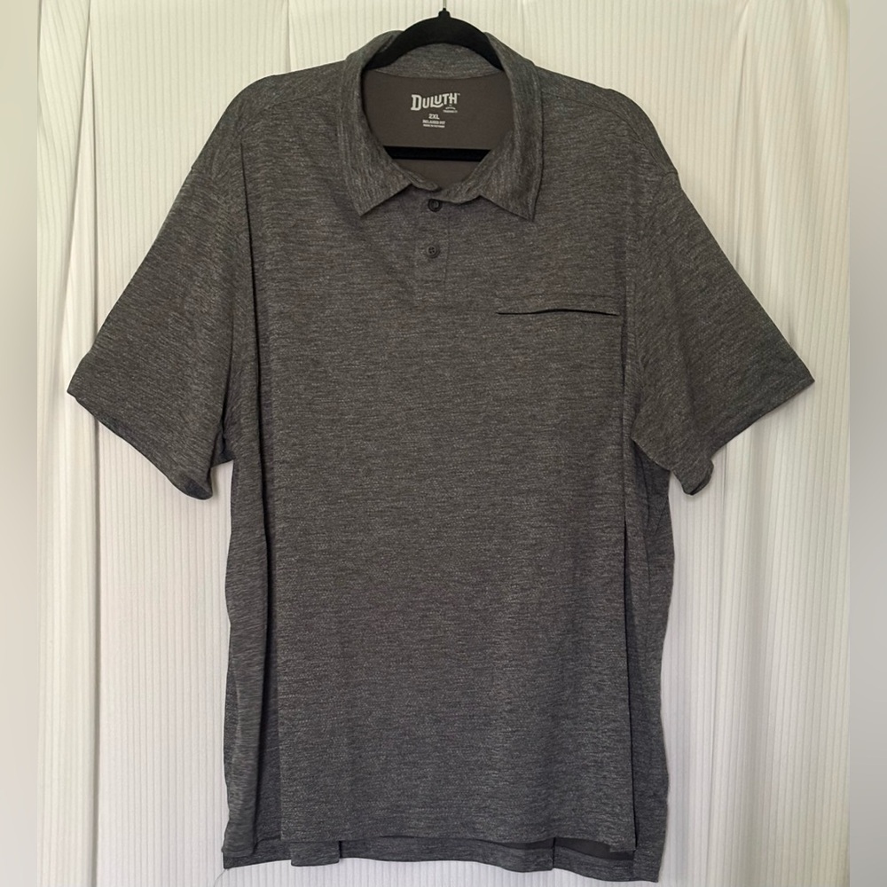 Duluth Relaxed Fit Men’s Polo Golf Shirt Heather Gray Collar Chest Pocket 2XL